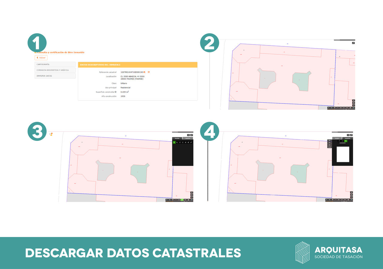 Los datos de geolocalización de una finca en el catastro se pueden descargar en 4 formatos a partir de las coordenadas UTM