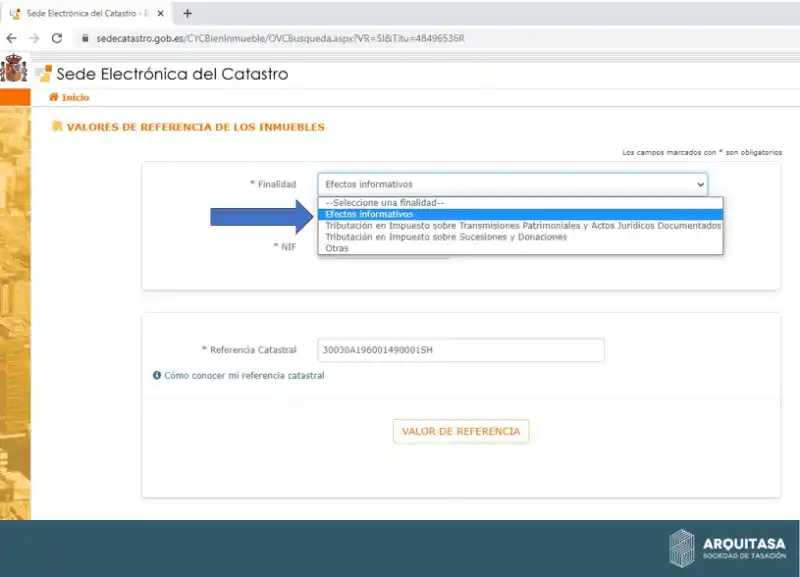 Paso 3: Elige la finalidad de los valores de referencia de los inmuebles